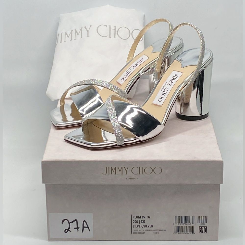 Jimmy Choo Plum Metallic Leather & Glitter Slingback Sandals size 37 - Picture 9 of 11